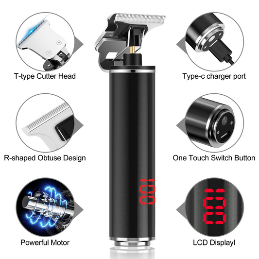 Professional Men's Hair Clipper 0.01 mm, Beard Trimmer, Electric Beard Kit for Men, Hair Trimmer with USB Rechargeable Waterproof LCD Screen for Children Adults Barber