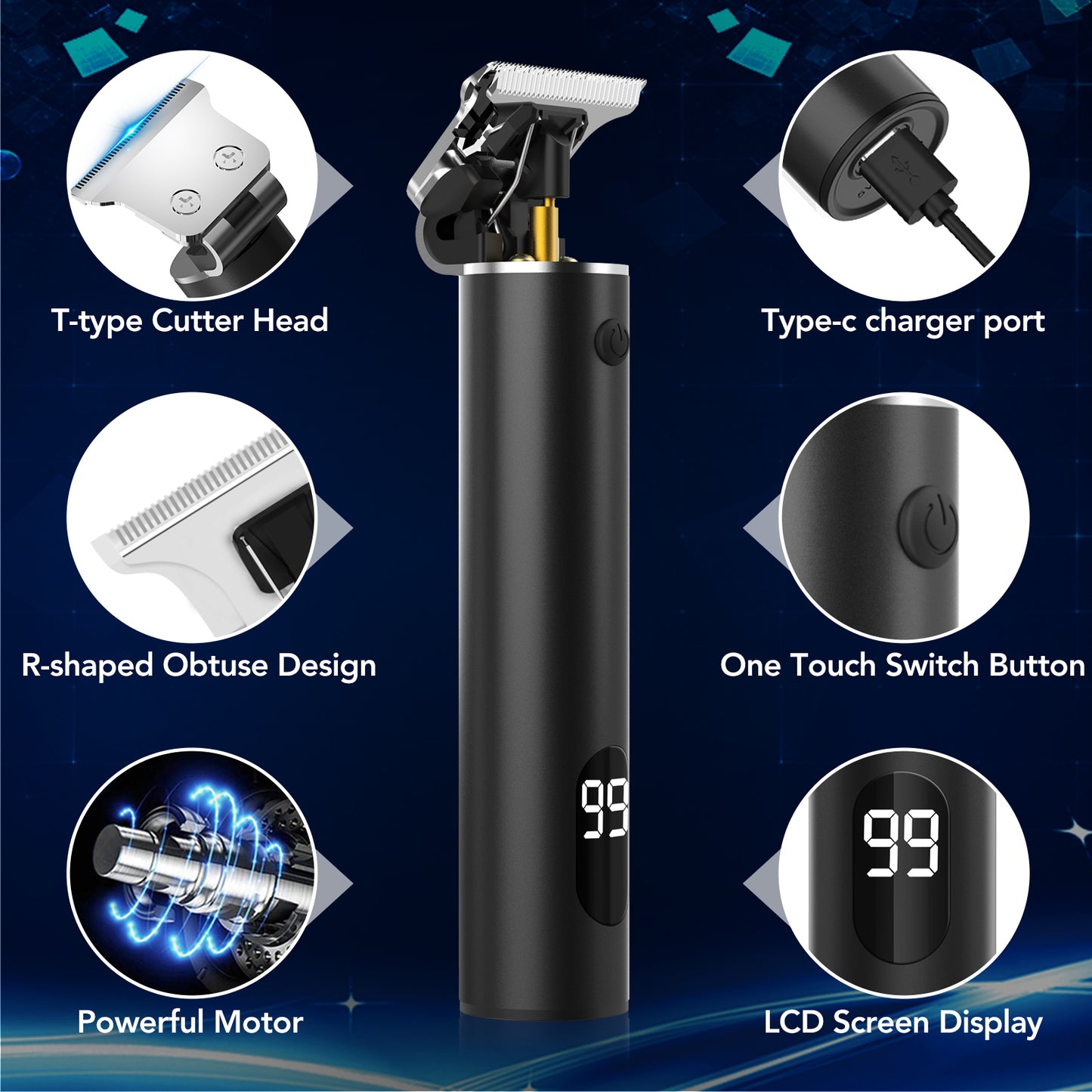 Professional Hair Trimmer, Beard Trimmer, Men's Razor, Electric Hair Trimmer, Beard Trimmer, Contour Cutter, Hair Trimmer for Men with 4 Combs and LED Display