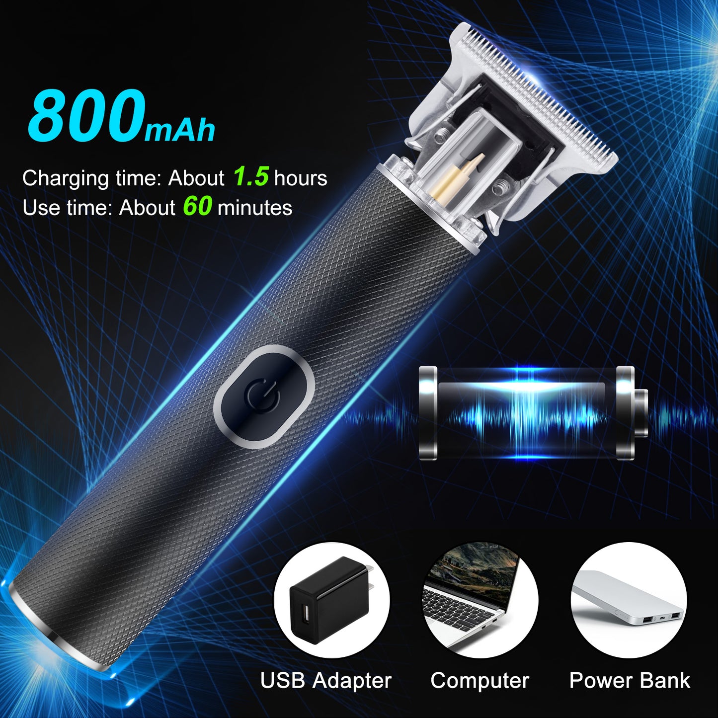 Hair Trimmer, Professional Detailer Hair Trimmer, Men's Electric Hair Trimmer, Wireless Precision Trimmer, Contour Trimmer, Easy Trim Razor with USB, Quick Charging T Blade Trimmer for Men
