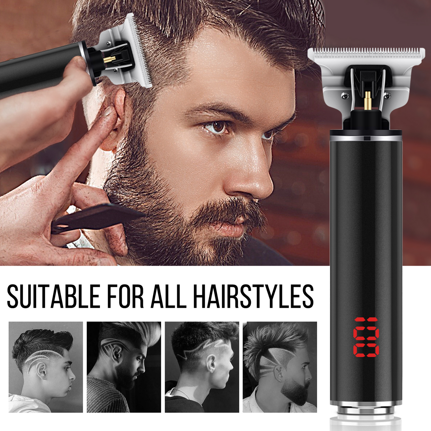 Professional Men's Hair Clipper 0.01 mm, Beard Trimmer, Electric Beard Kit for Men, Hair Trimmer with USB Rechargeable Waterproof LCD Screen for Children Adults Barber