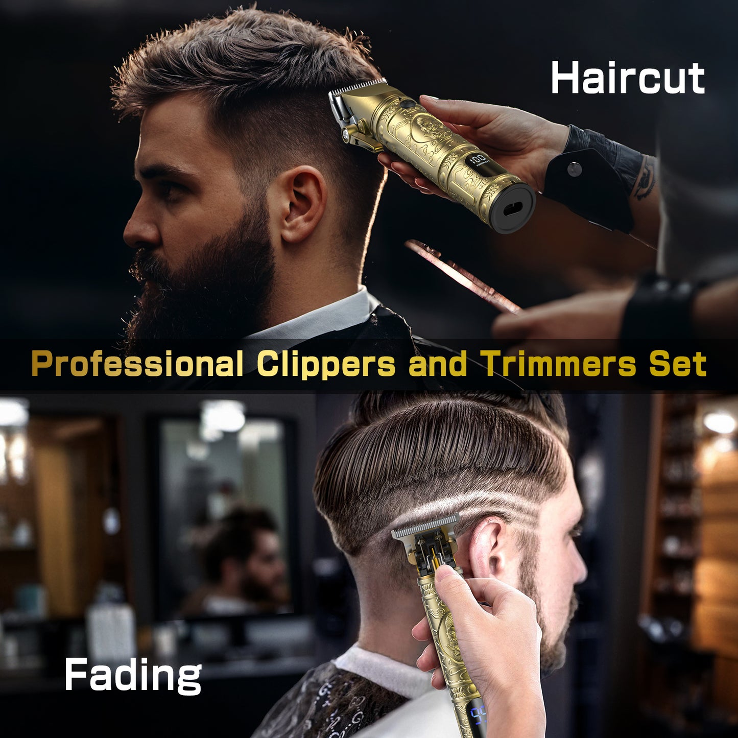 Professional Hair Clipper Kit, Hair Cutter for Men, Electric Shaver Beard LCD Screen USB Rechargeable Portable Trimmer, for Hair Trimmer Kit and Beard Trimmer