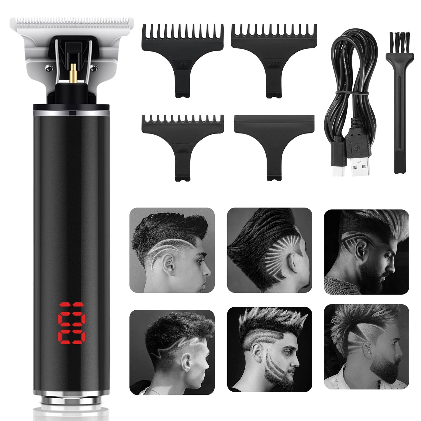 Professional Men's Hair Clipper 0.01 mm, Beard Trimmer, Electric Beard Kit for Men, Hair Trimmer with USB Rechargeable Waterproof LCD Screen for Children Adults Barber