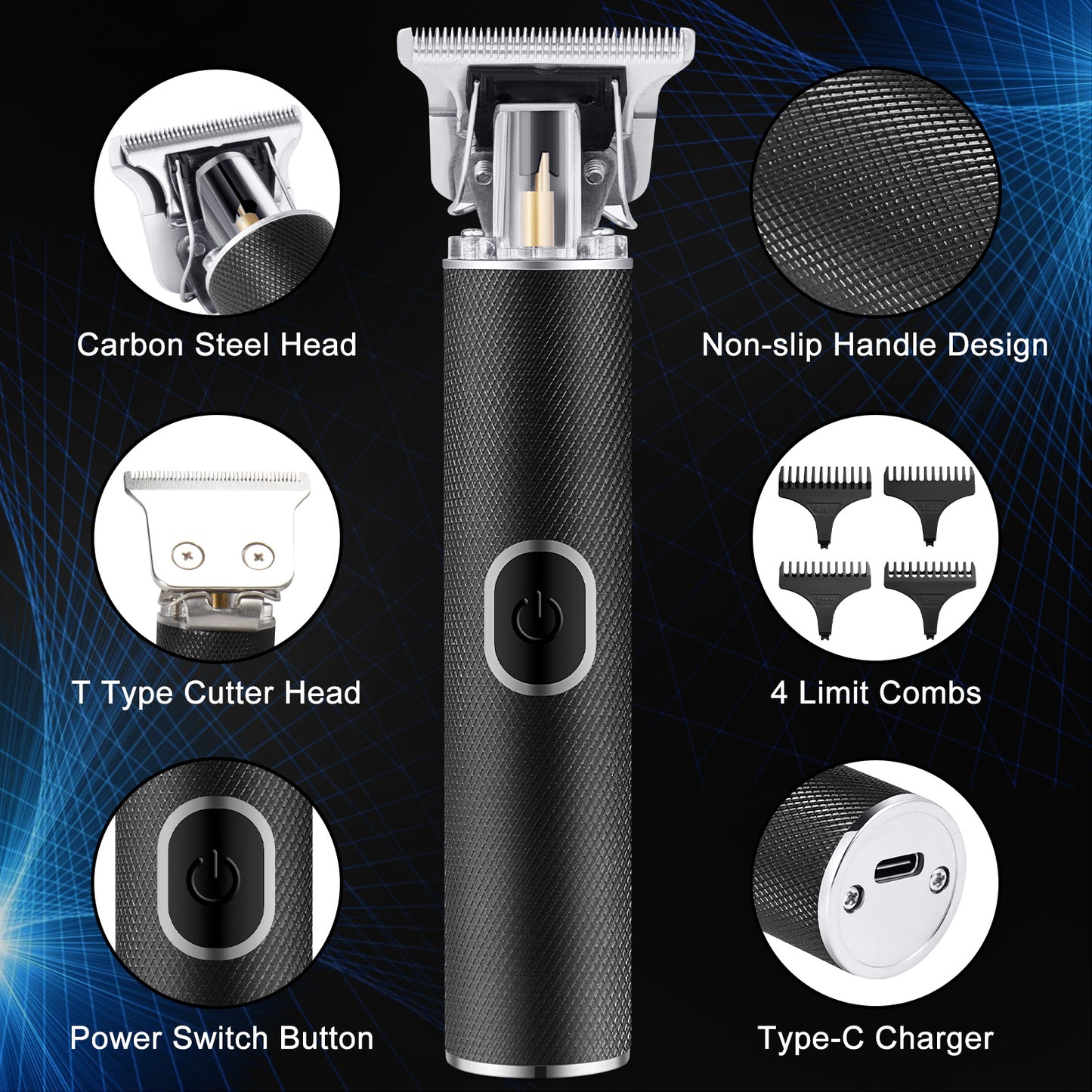 Hair Trimmer, Professional Detailer Hair Trimmer, Men's Electric Hair Trimmer, Wireless Precision Trimmer, Contour Trimmer, Easy Trim Razor with USB, Quick Charging T Blade Trimmer for Men
